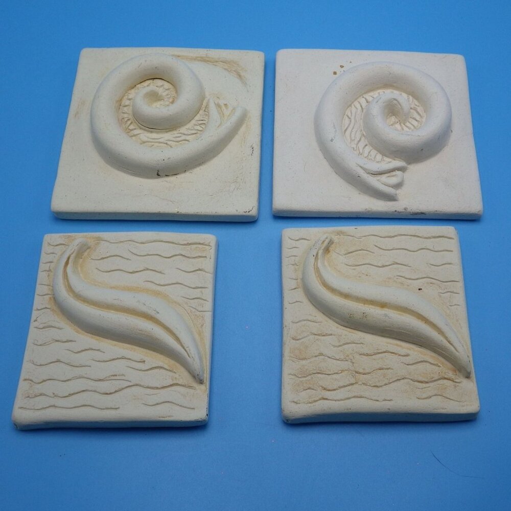 White Ceramic Wall Tiles Organic Spiral Wave Fossil Patterns Ocean Matte Lot 4
